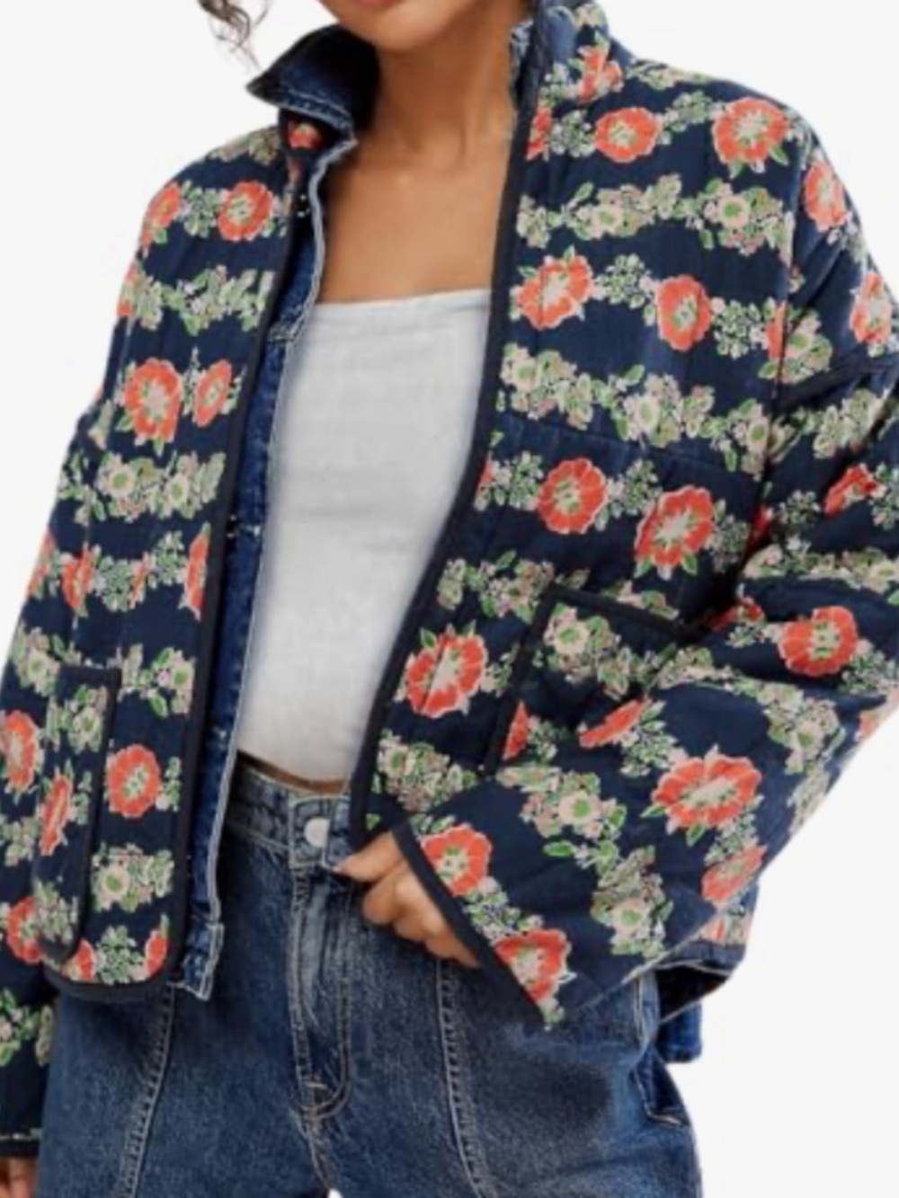 Quilted Cardigan. Printed. Short. Lightweight. Long-Sleeve. Thick Cotton Large